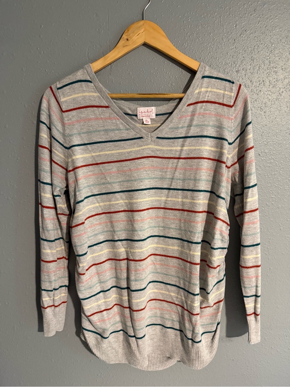 Isabel Maternity by Ingrid & Isabel Light Gray V-Neck Striped Sweater